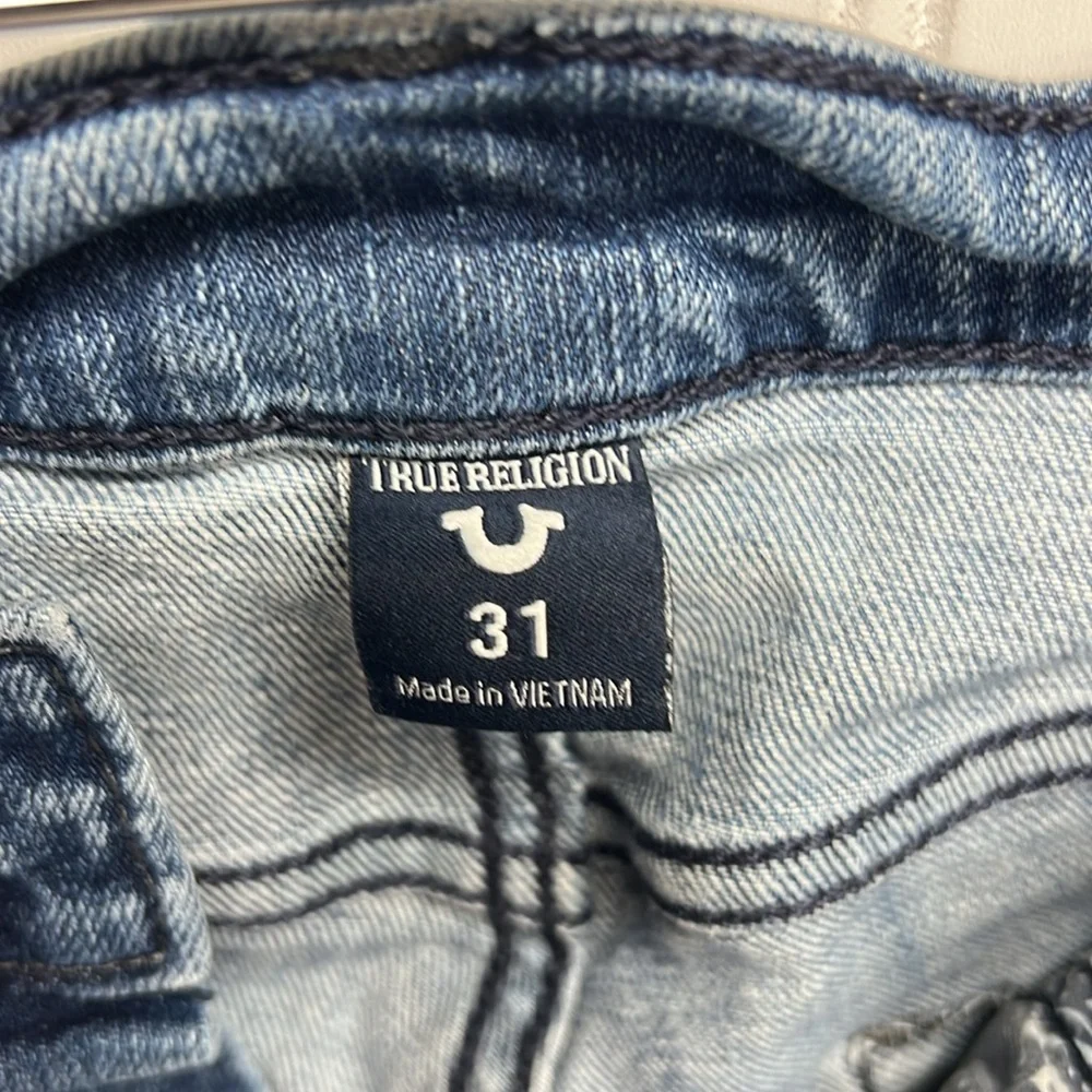 True Religion‎ Jeans Men 31 Blue Rocco Biker Relaxed Skinny Distressed Studded